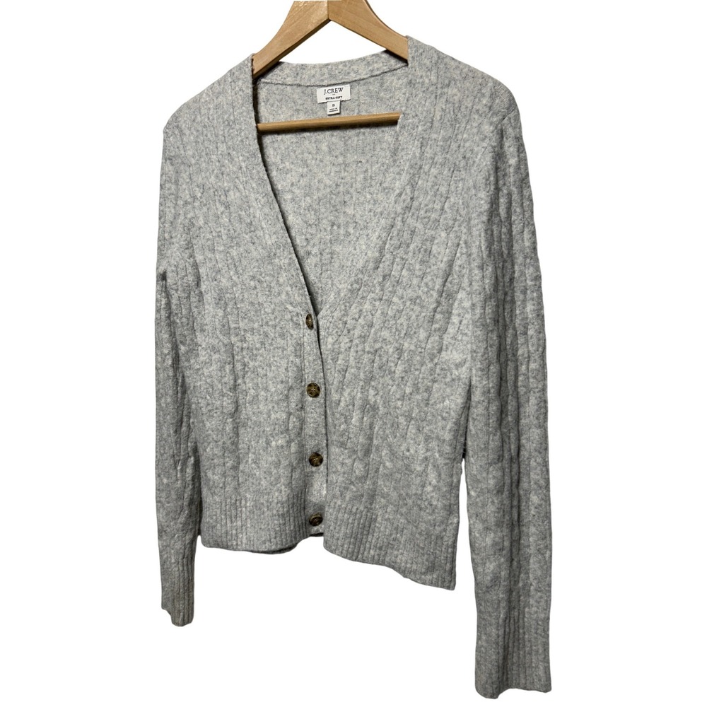 J.Crew Extra Soft Heather Gray Cable Knit V-Neck Cardigan Sweater Womens‎ Size S